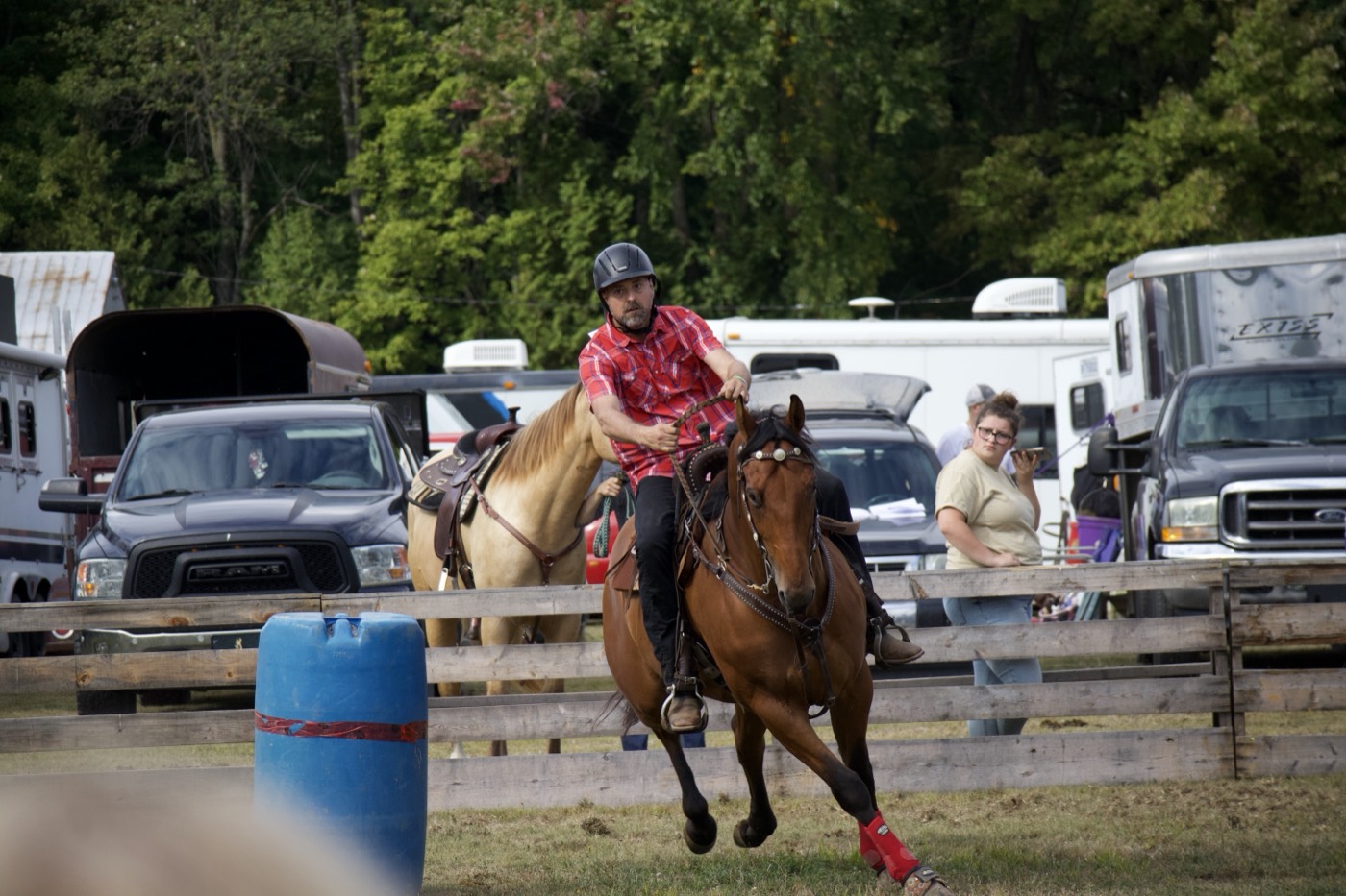 Barrel racing at full gallop